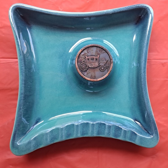 Hyde Park Ashtray Vintage Ceramic Green Mid Century Modern Decor 1990 U.S.A. - Picture 1 of 6